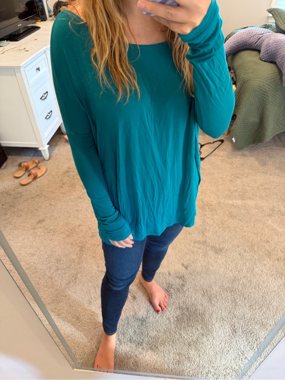 Piko 1988 Teal Long Sleeve Scoop Neck Top